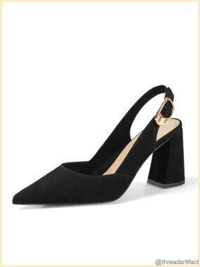 Womens Genuine Suede Pointed Toe Slingback Pumps Block Heel Shoes